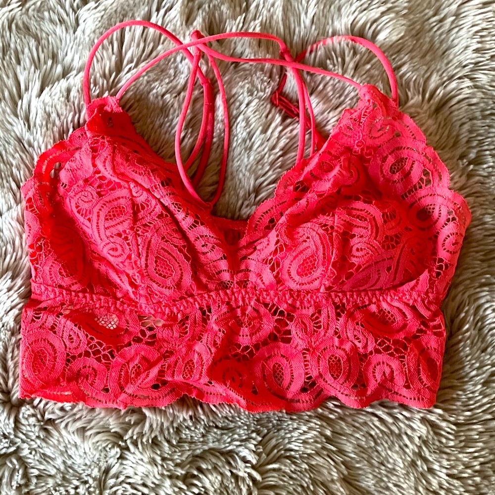 Victoria Secret PINK bright pink crochet Bralette size small